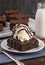 Double Chocolate Brownies Sundae with Vanilla Ice Cream on Top