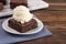 Double Chocolate Brownies Sundae with Vanilla Ice Cream on Top