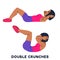 Double crunches. Double crunch. Sport exersice. Silhouettes of woman doing exercise. Workout, training