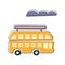 Double Decked Public Transport Yellow Bus, Cute Fairy Tale City Landscape Element Outlined Cartoon Illustration