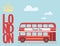 Double decker bus cartoon from England British tourist symbol London red , , word