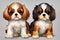 Double Delight - Two Baby Cavalier King Charles Watercolor