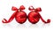 Double Delight Two Red Christmas Decoration Baubles with Ribbon Bow Isolated on White Background. created with Generative AI