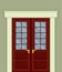 Double Door with Glass Window and Doorknob as Building Entrance Exterior Vector Illustration