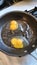 Double double yolk for breakfast stove eggs pan