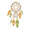 Double Dream Catcher With Feathers, Native Indian Culture Inspired Boho Ethnic Style Print