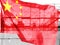 Double exposure creative hologram of unfinished supertall building and Chinese flag. Describe China\\\'s real estate collapse