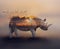 Double Exposure Effect of Rhinoceros at Sunset