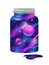 Double exposure illustration - jar with still lid and universe background. Concept illustration. Jar with galaxy inside.