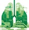 double exposure of lungs and mining site. Vector illustration decorative design