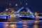 Double exposure, open Palace bridge, white nights in Saint-Petersburg