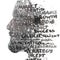 Double exposure. Paintography. Profile portrait of a young male combined with hand drawn painting of words such as market, growth