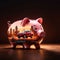 Double exposure of piggy bank and car, showing saving money for automobile