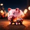 Double exposure of piggy bank and car, showing saving money for automobile