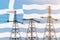 Double exposure - power line, tower and flag Greece
