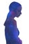 double exposure silhouette neon blue bokeh woman