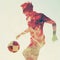 Double exposure of a Soccer player ready to kick the soccerball at the stadium. Generative AI