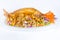 Double figure fish on dish isolate on white background