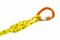 Double Flemish loop or figure eight 8 knot with new colored aluminum carabiner. equipment use for attaching rope to