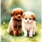 Double the Fun - Adorable Watercolor Puppies. AI Generated