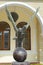 Double-headed eagle in courtyard of Saint George Church in Paralimni, Cyprus on June 12, 2018.