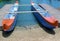 Double hulled canoe at jetty