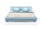 Double King Size Bed with Blue Pillows and Blanket