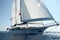 Double masted classical, sailing, luxury sailing yacht sailing in Aegean Sea.