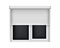 Double plastic window with half open blind. Realistic white roller shutter for glass window. Large close window, outside