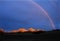 Double rainbow and clearing storm at sunrise, Redfish Lake, Sawtooth Range, Idaho