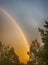 Double rainbow over forest