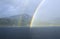 Double rainbow over ocean at Ushuaia, Tierra del Fuego National Park and Andes Mountains, Argentina