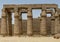 Double row of papyrus columns with bud capitals on the east side of the Amenhotep III Court in the Luxor Temple, Egypt.