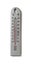 Double scale alcohol thermometer with ambient temperature plus 23 Celsius or 73 Fahrenheit degrees. Silver plastic vertical air