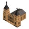 Double tower church icon, isometric style