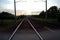 Double track line at the railway at sunset