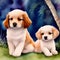 Double Trouble - Two Playful Watercolor Puppies. AI Generated