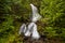 A double waterfall off Chinook Creek along the Eastside Trail at Mount Rainier National Park in Washington State during Spring