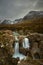 Double waterfall with silky water and turquoise water. travel, tourism, adventure, mountaineer concept- Fairy Pools - Skye Island