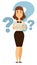 Doubt businesswoman taking decision question marks hesitation