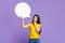Doubtful Asian Girl Holding And Looking At Empty Speech Bubble