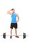 Doubtful male athlete looking at a barbell