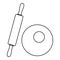 Dough and rolling pin icon, outline style