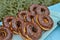 Doughnut   Buffet.Closeup of a pair of donuts on a plate