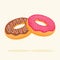 doughnut donuts ring bread chocolate strawberry glaze white isolated background with flat color style