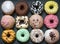 Doughnuts donuts various types of cakes abstract fat thursday concept