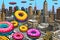 Doughnuts and UFOs flying over the city