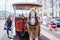 Douglas, Isle of Man, June 16, 2019. The Douglas Bay Horse Tramway on the Isle of Man runs along the seafront promenade