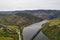 Douro railway bridge drone aerial view of river wine region in Ferradosa, Portugal