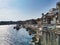 Douro river and local houses with orange roofs in Porto city aerial panoramic view. It was proclaimed a World Heritage Site by